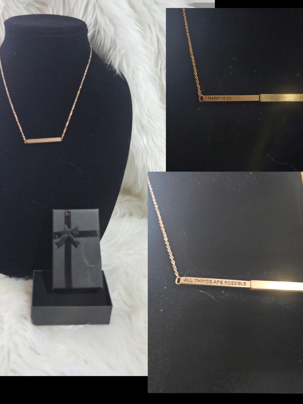 Rose Gold Tone Inspirational Bar Necklace - #46